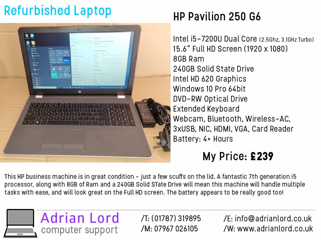 Refurbished laptops in Sudbury, Suffolk from Adrian Lord