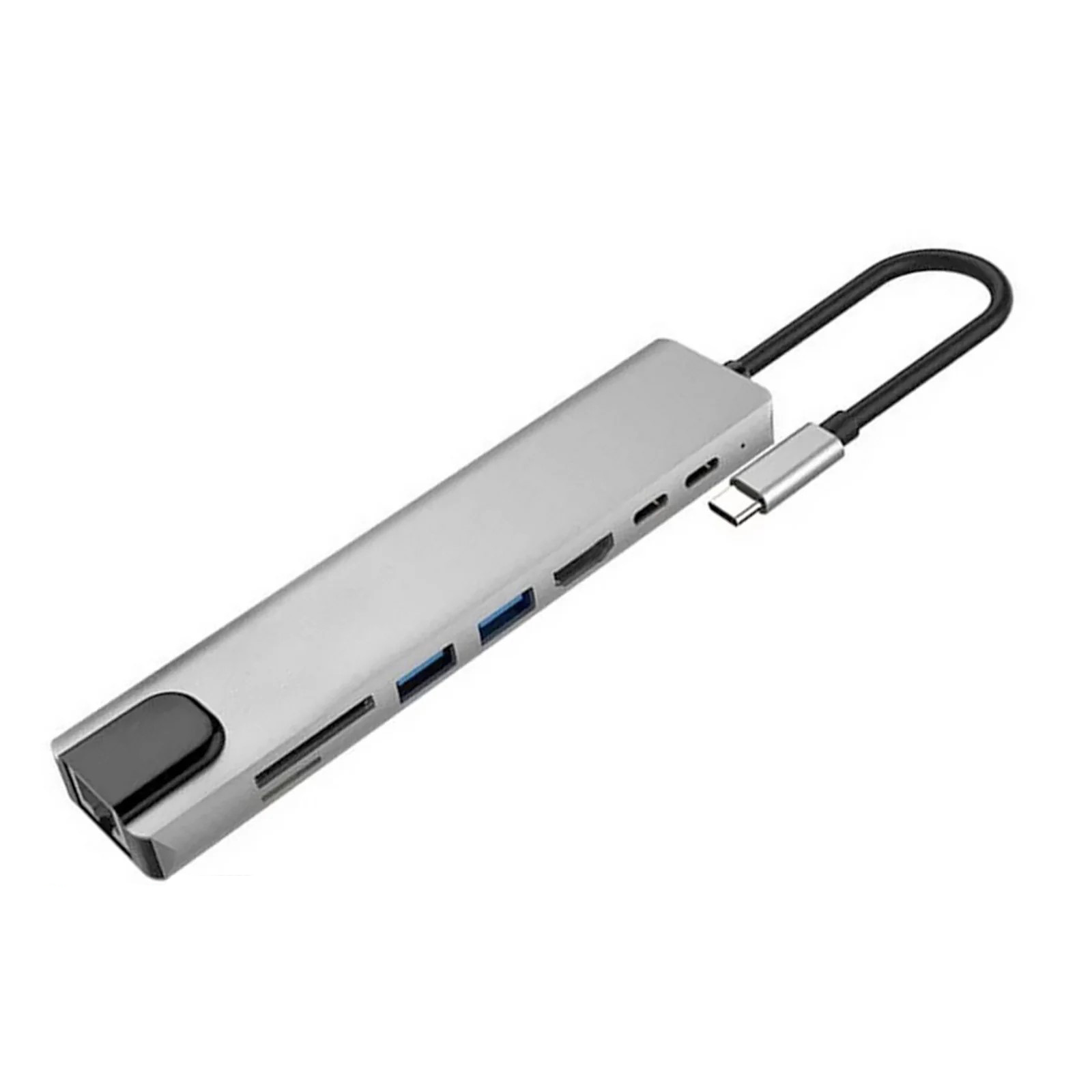 8-in-1 USB-C Hub Type-C to HDTV 4K UHD, RJ45 Ethernet, USB 3.0, SD/TF Card Reader & PD Charging
