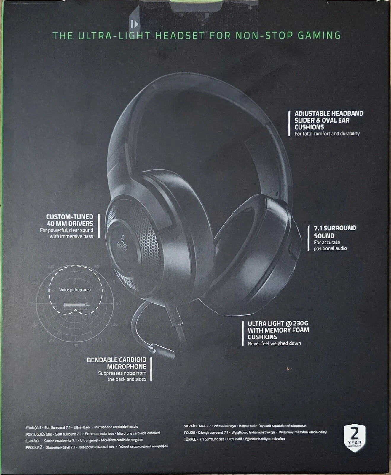 Razer Kraken X Lite 7.1 Surround Sound Black Gaming Headset 3.5mm Jack
